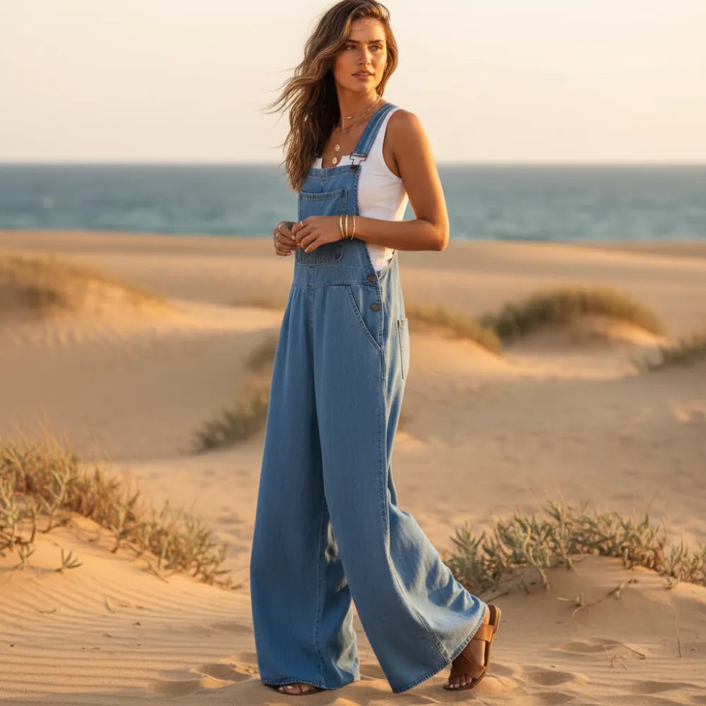 Vintage Boho Denim Wide Leg Overalls