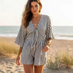 V Neck Wide Leg Romper