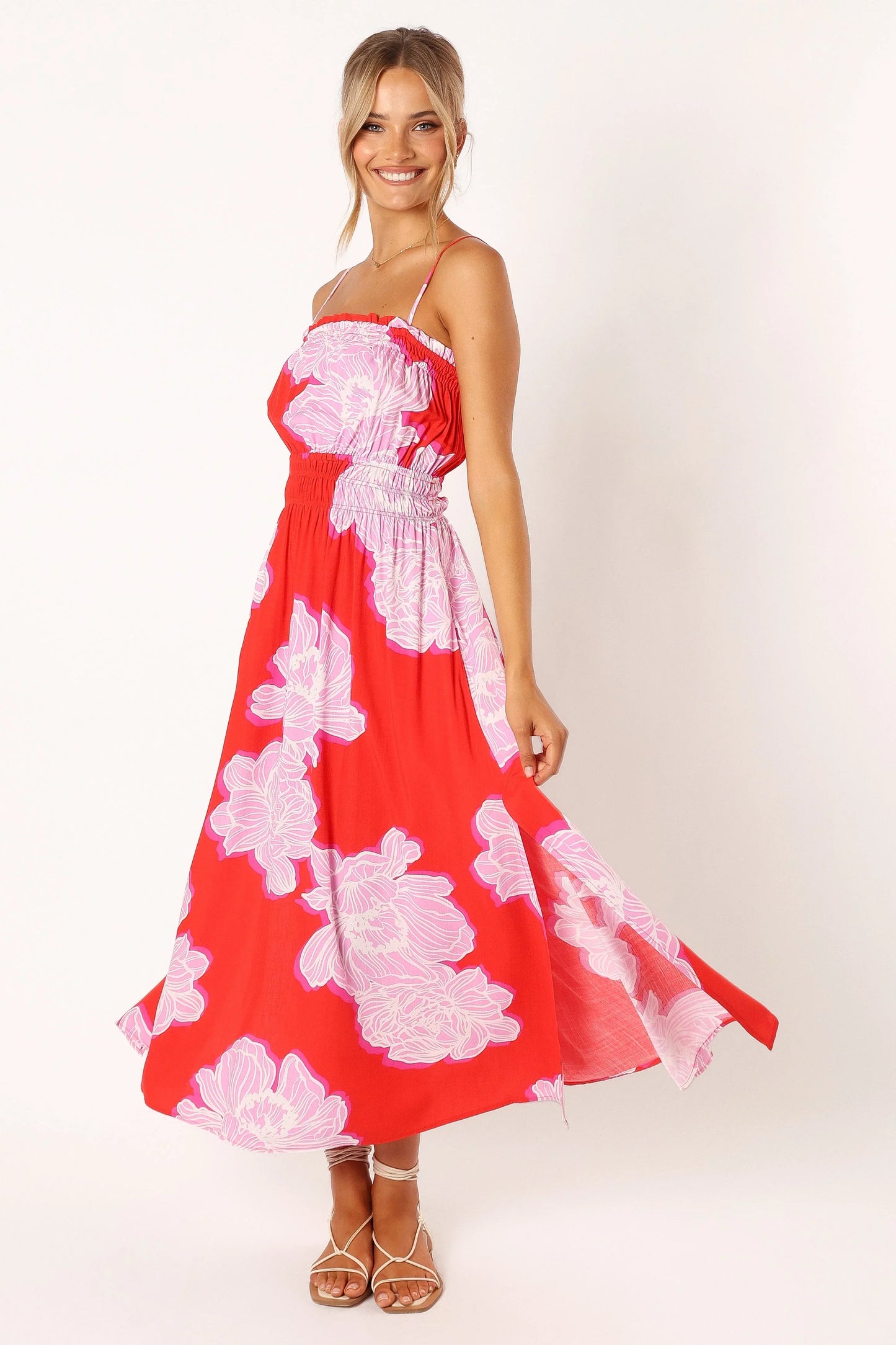 Sybel Midi Dress Red Pink Floral