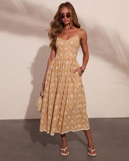 Soft Sands Floral Eyelet Fit and Flare Maxi Dress
