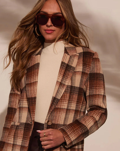 Eve Pocketed Plaid Blazer