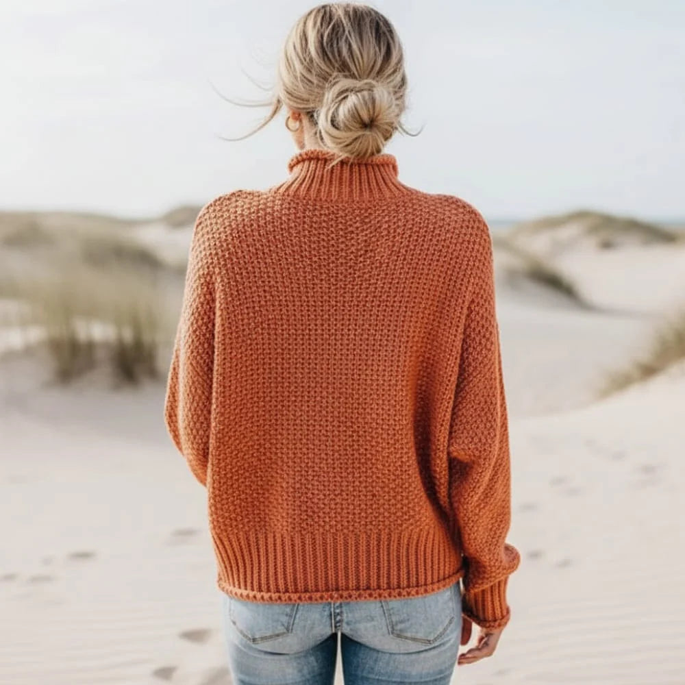 Boho Mock Neck Loose Knit Pullover Sweater