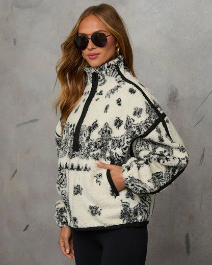 Brianna Sherpa Paisley Quarter Zip Sweatshirt