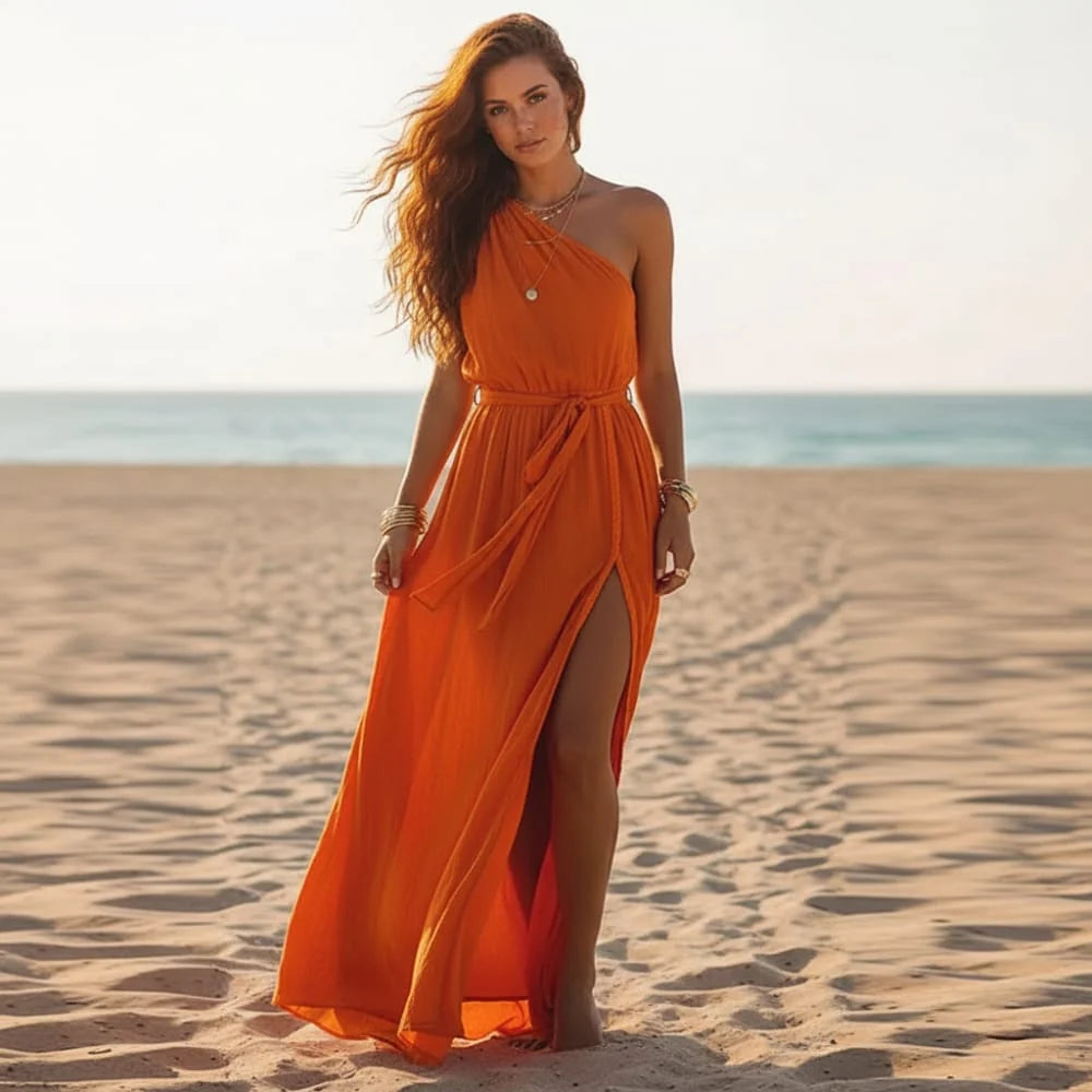 Boho Beach Cover Up Maxi Dress with Side Slit