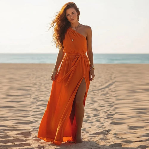 Boho Beach Cover Up Maxi Dress with Side Slit