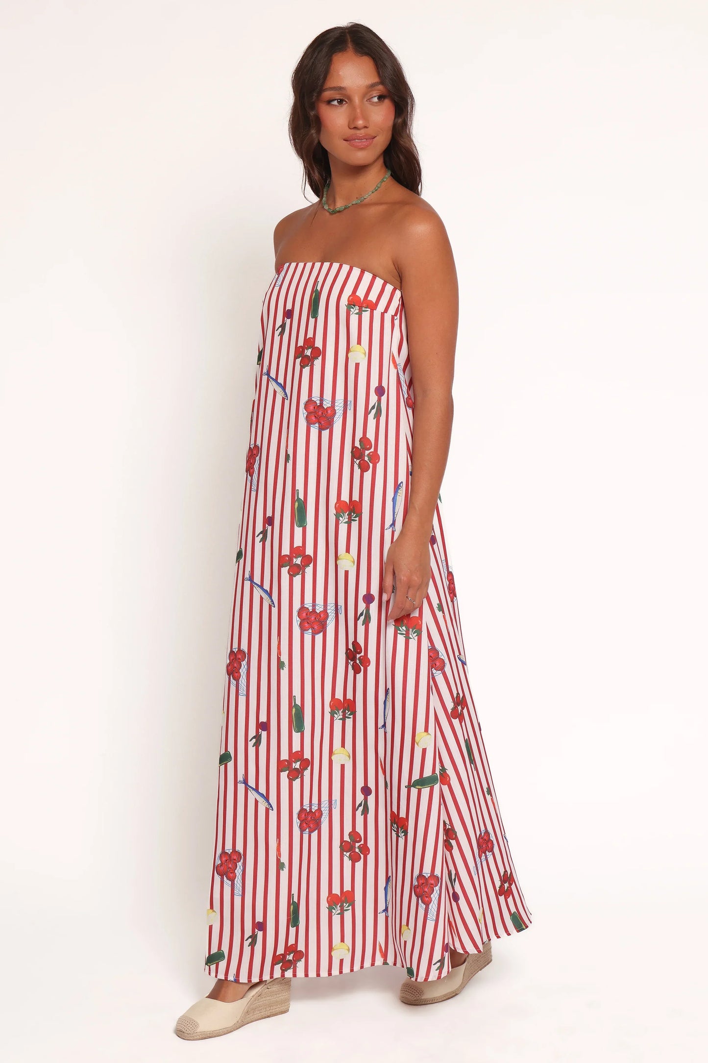 Soph Strapless Maxi Dress Red Picnic Stripe