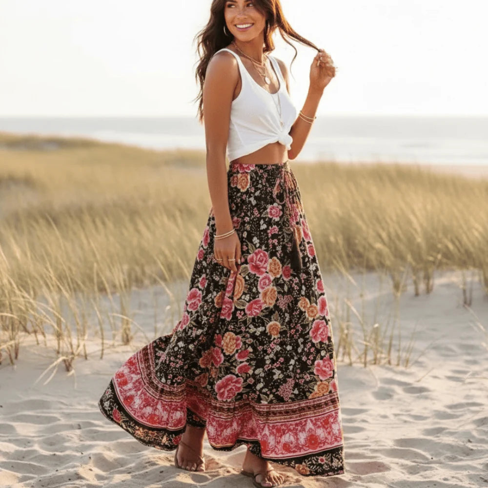 Vintage Floral Bohemian Maxi Skirt