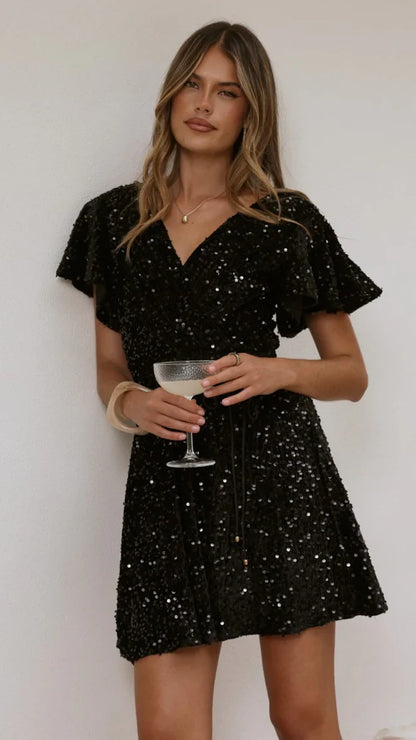 Zinnia Sequins Mini Dress Black Sequins