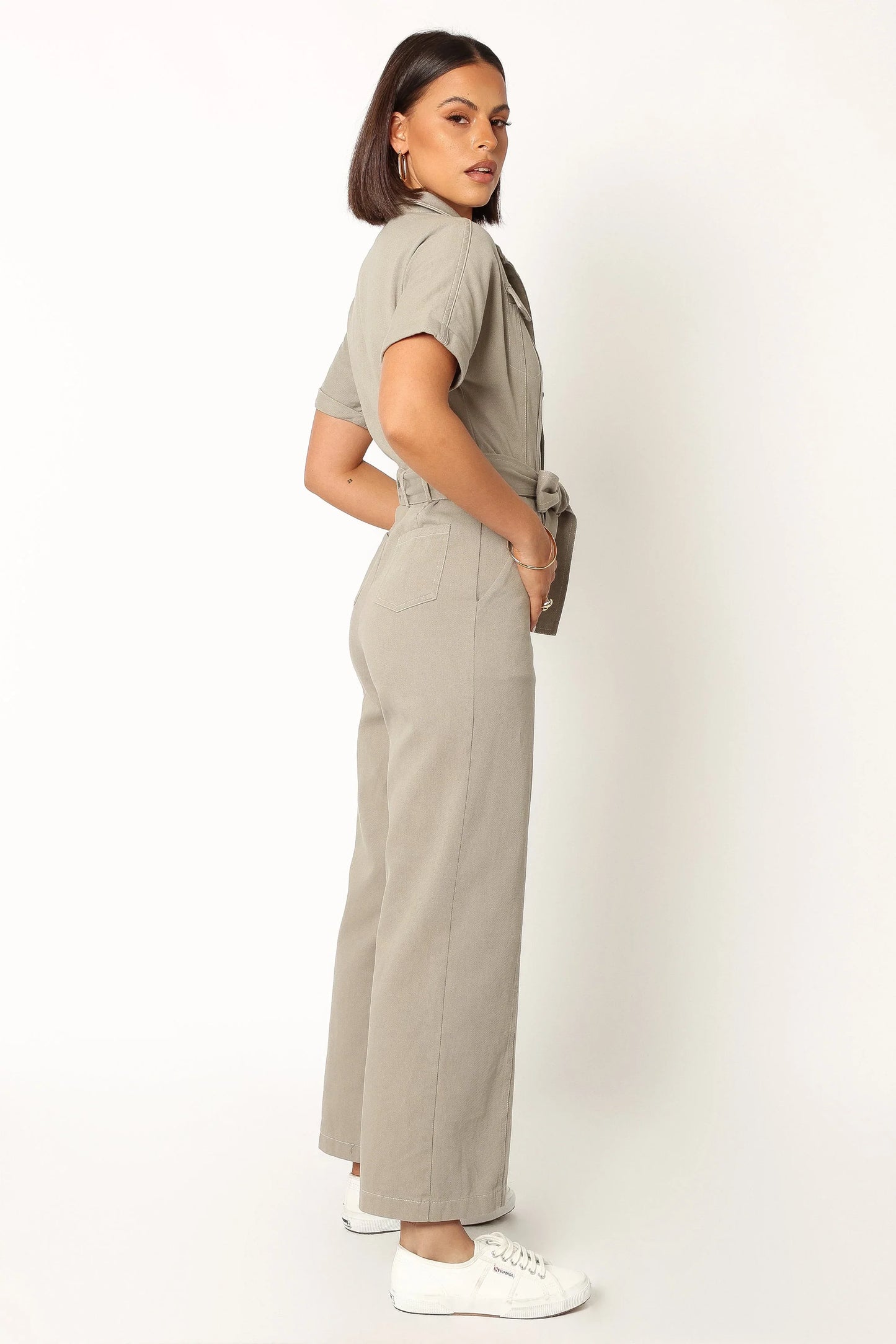 Demi Contrast Stitch Jumpsuit Olive