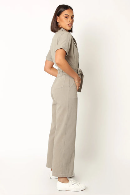 Demi Contrast Stitch Jumpsuit Olive
