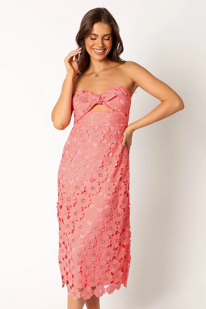 Tyler Strapless Midi Dress Watermelon