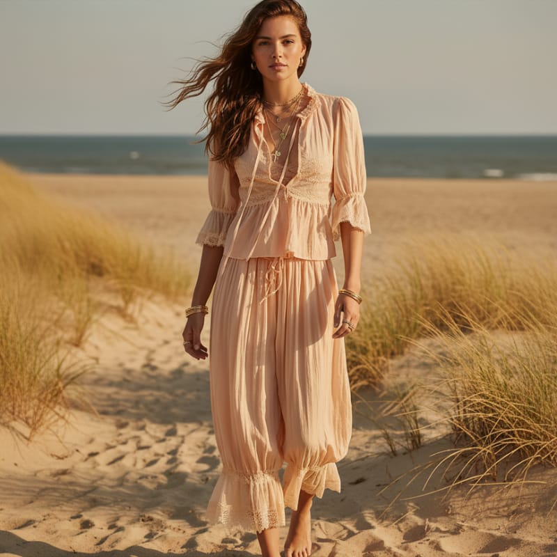 Boho Lace Trim 2 Piece Pants Set