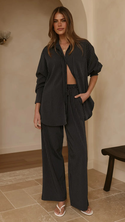 Zaila Long Sleeve Shirt Navy White Stripe