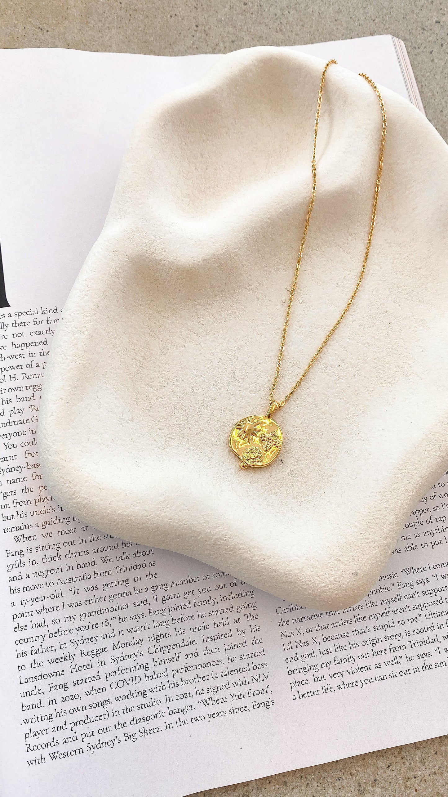 Ocean Coin Charm Necklace Gold