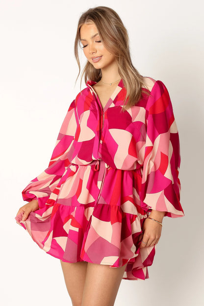 Milly Long Sleeve Mini Dress Red Magenta