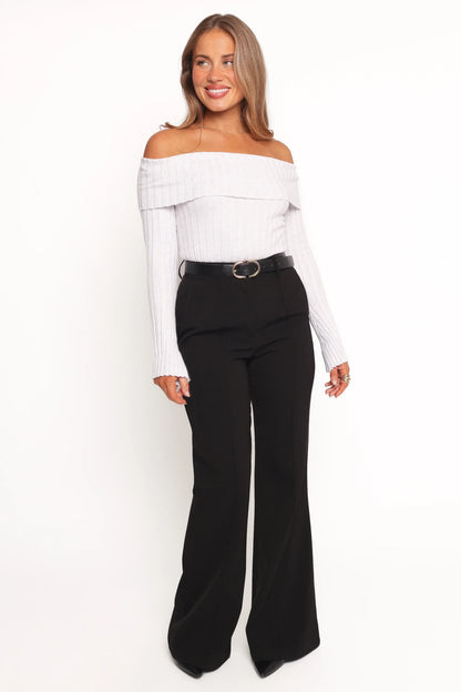 Anderson Wide Rib Off Shoulder Top Pastel Grey