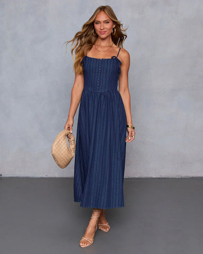Good On You Denim Bustier Midi Dress