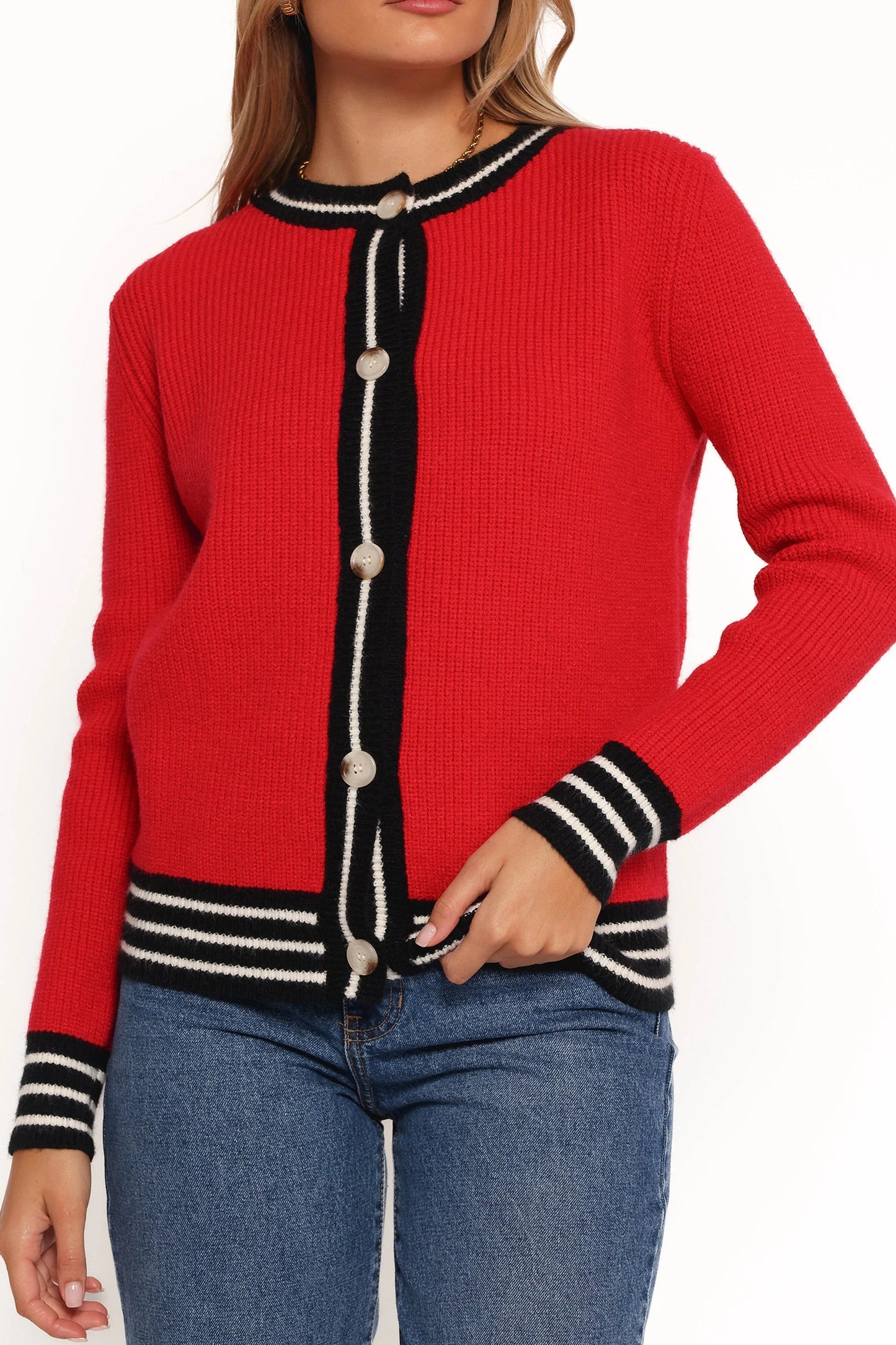 Yorkshire Contrast Hem Cardigan Red