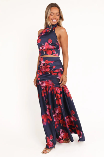 Freda Halter Skirt Set Navy Floral