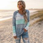 Boho Striped Hooded Knit Pullover Sweater