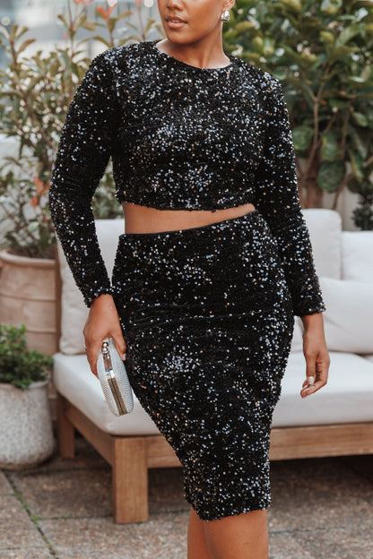 Quinne Cropped Sequin Top Black