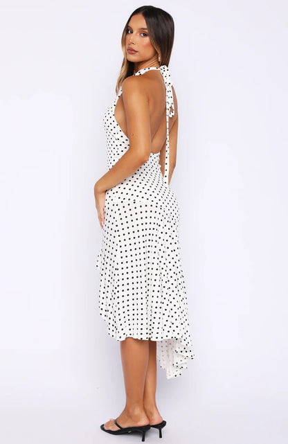 Blushing Nights Midi Dress Cream Black Polka Dot