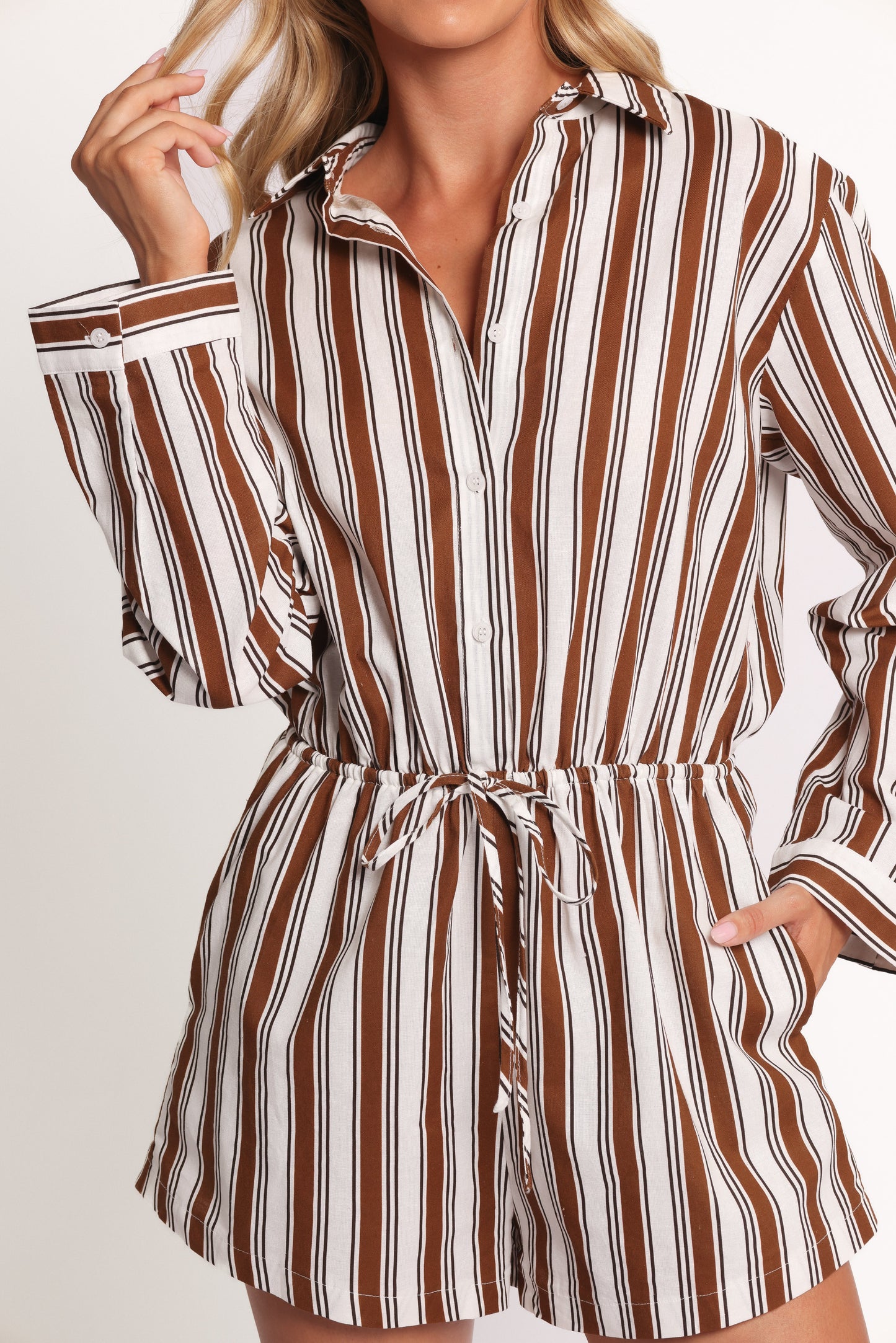 Beau Long Sleeve Romper Chocolate Stripe