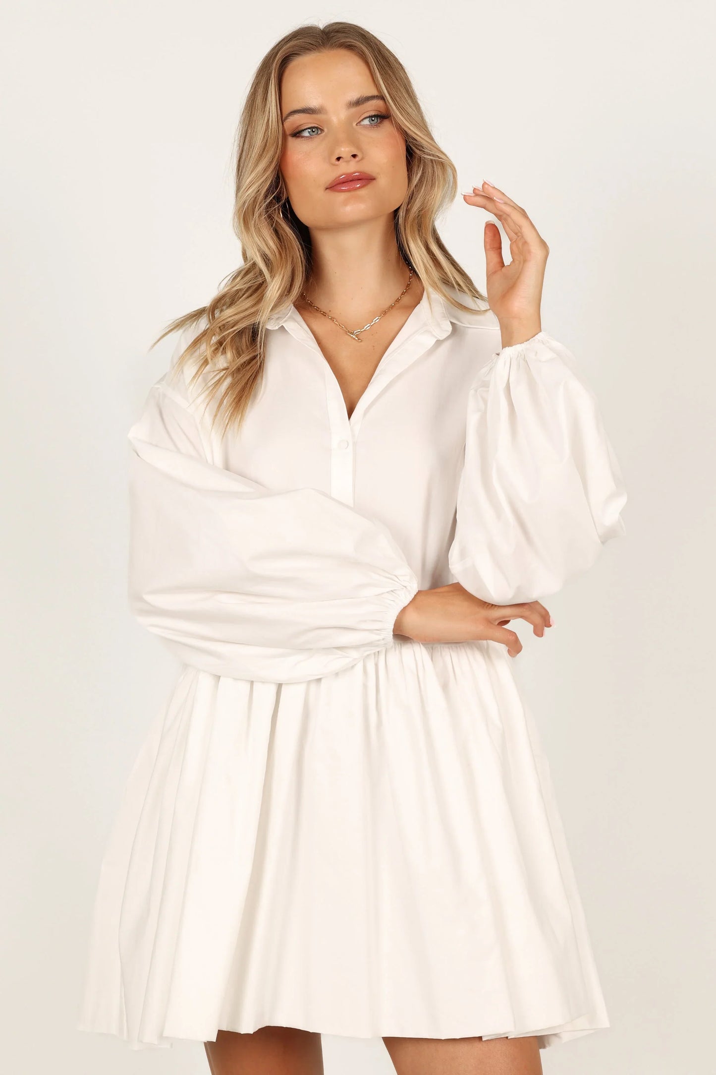 Daisy Long Sleeve Mini Dress White