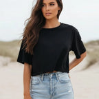 Boho Solid Color Crop T Shirt