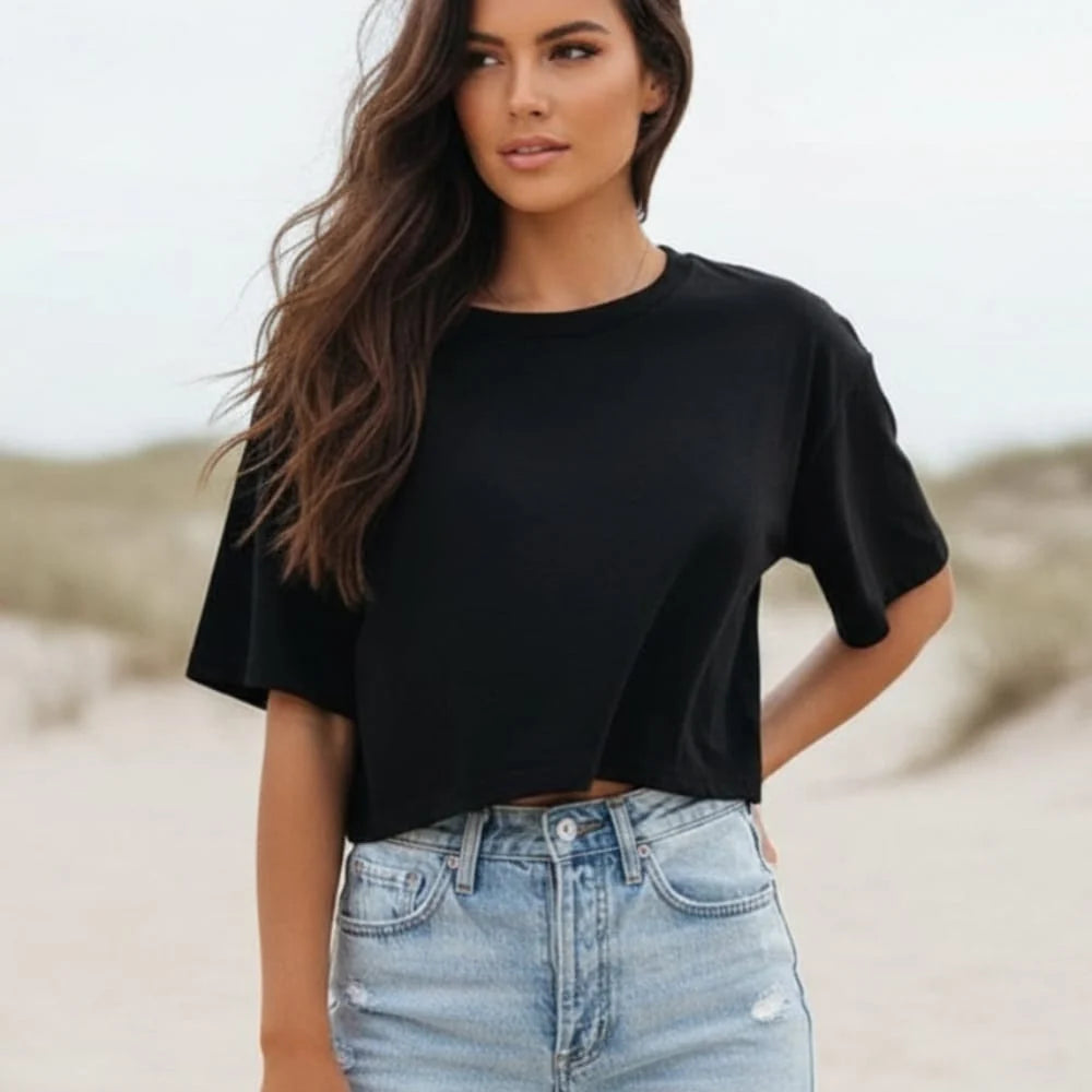 Boho Solid Color Crop T Shirt