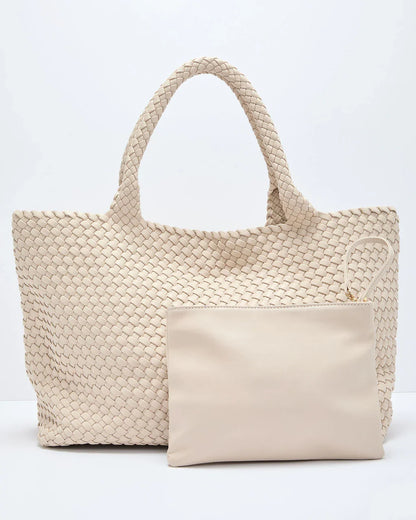 At My Side Woven Leather Tote With Insert