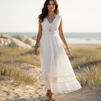 White Lace Embroidered Maxi Dress