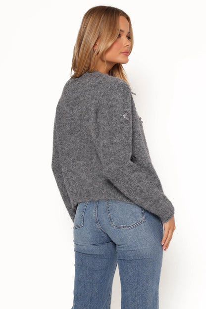 Mellie All Over Bow Button Front Cardigan Grey