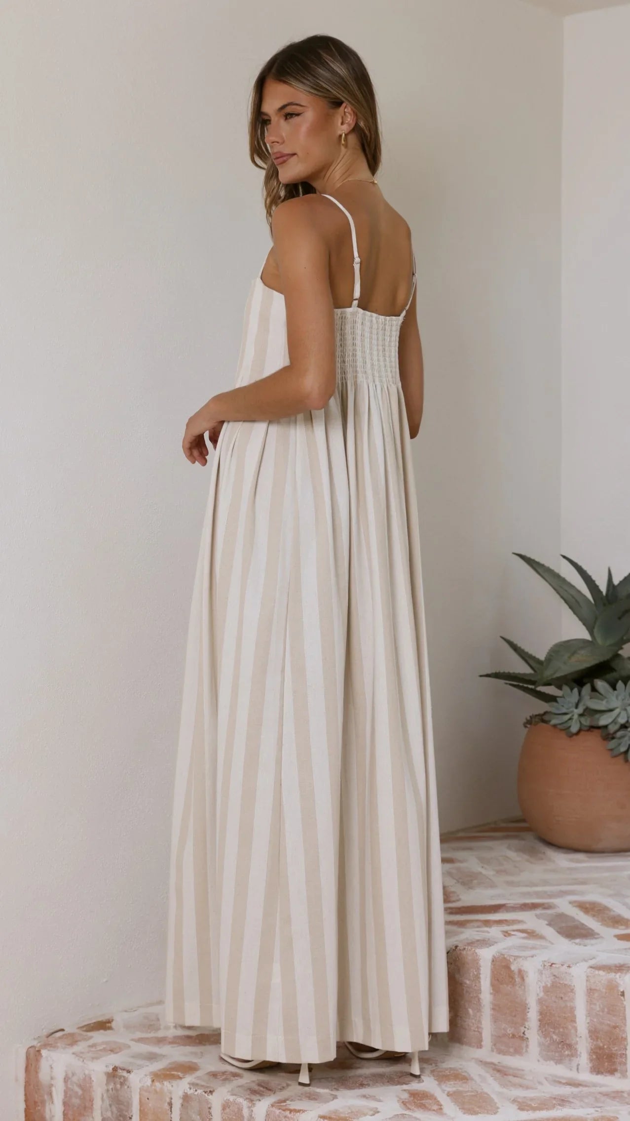 Pippa Maxi Dress Beige Stripe