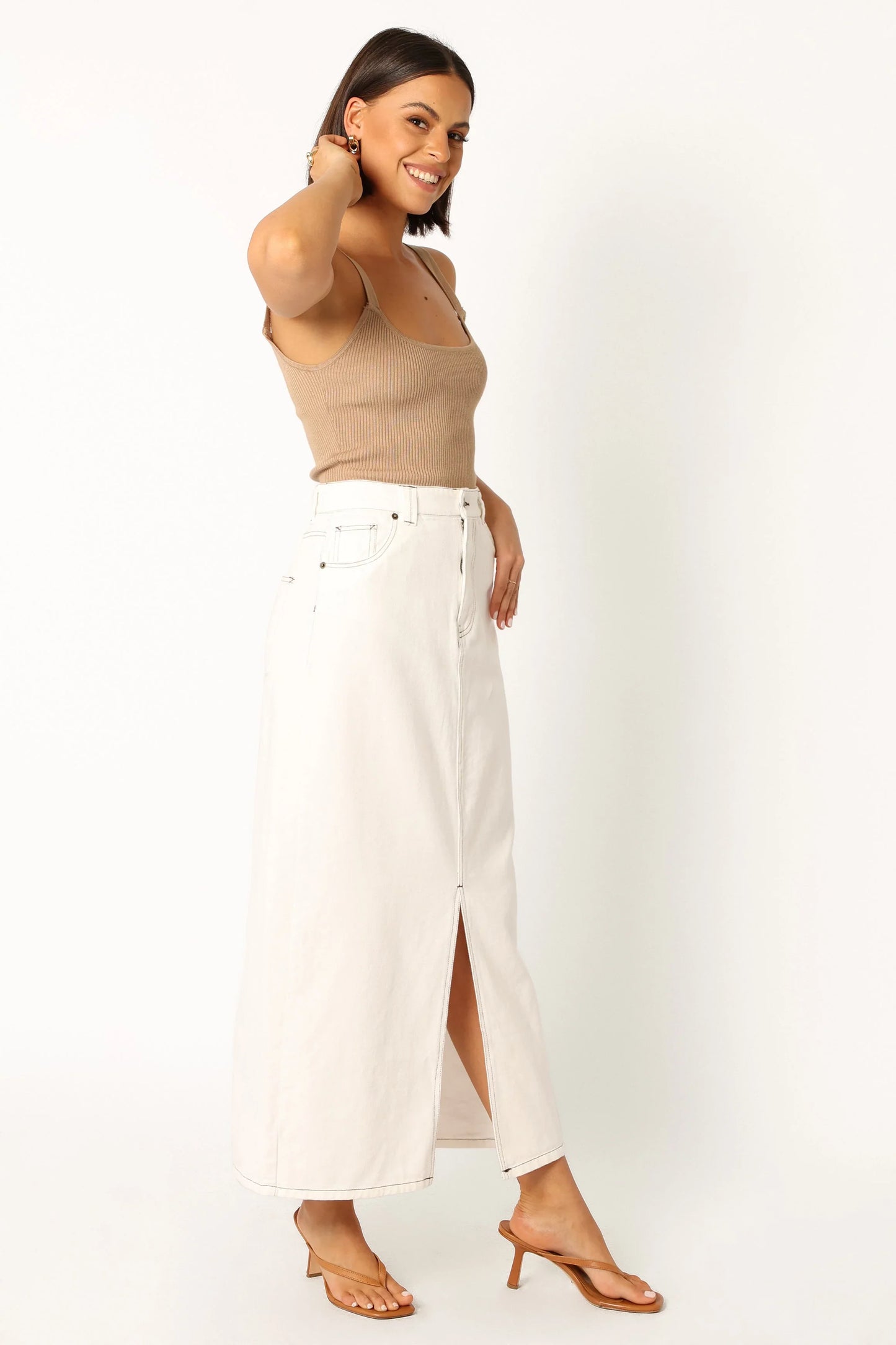 Rana Denim Midi Skirt White