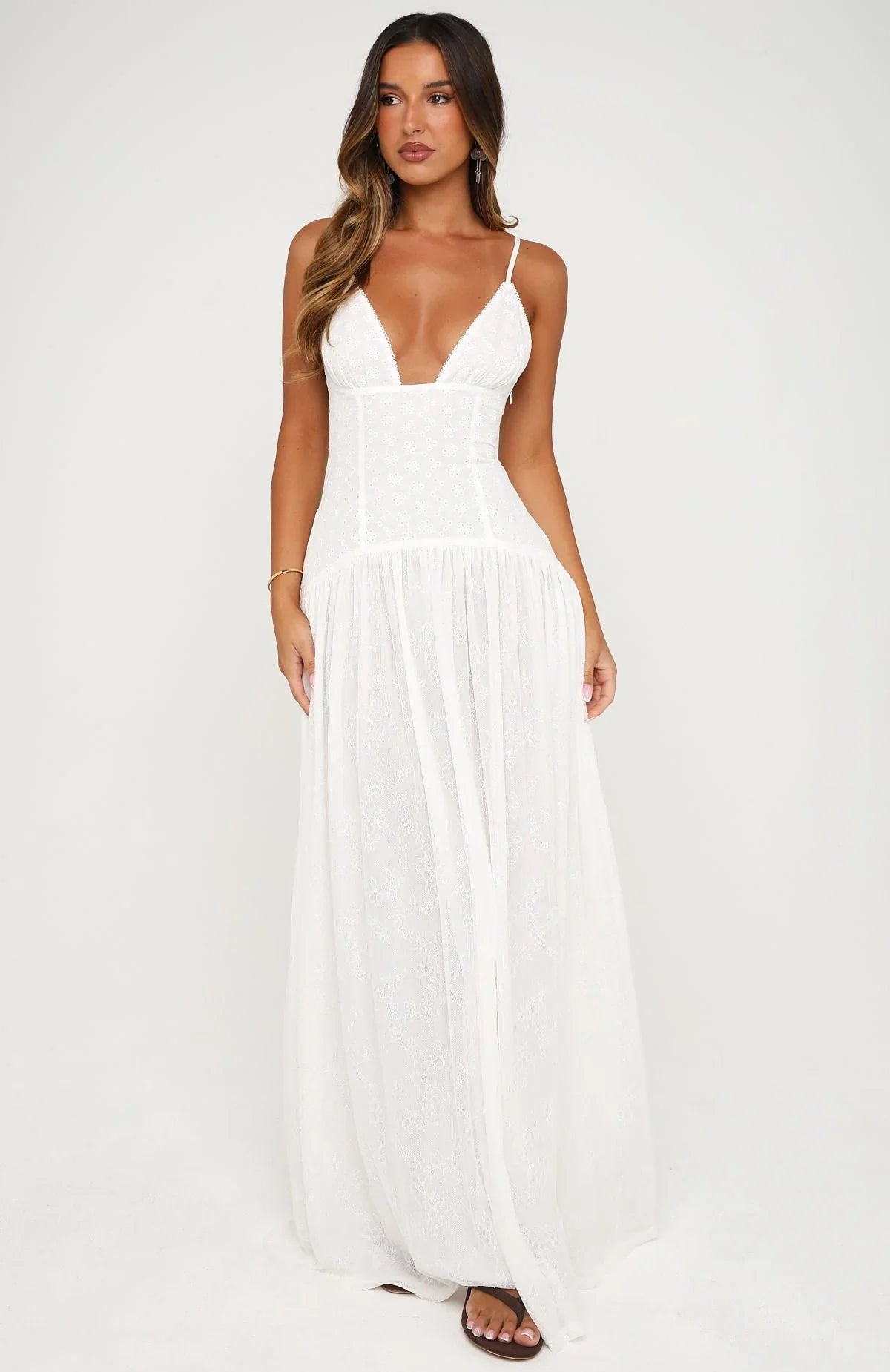 Sultry Shore Broderie Maxi Dress Off White