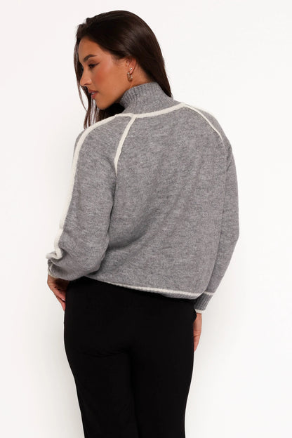 Rylee Contrast Hem Knit Sweater Grey