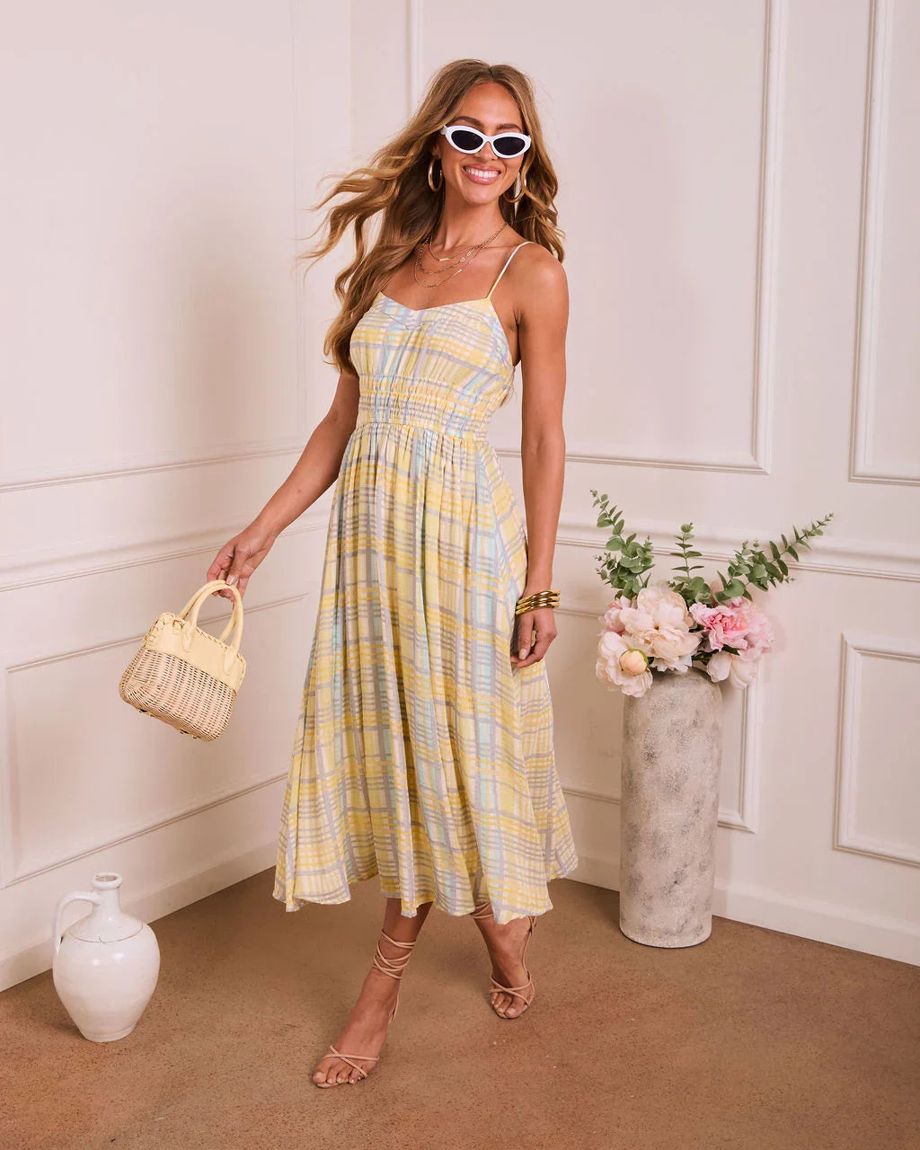 Misty Aura Plaid Midi Dress