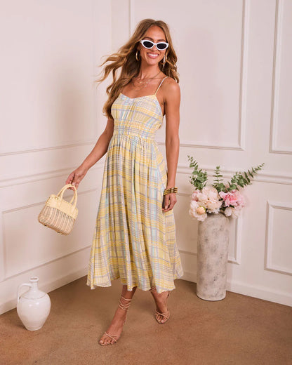 Misty Aura Plaid Midi Dress