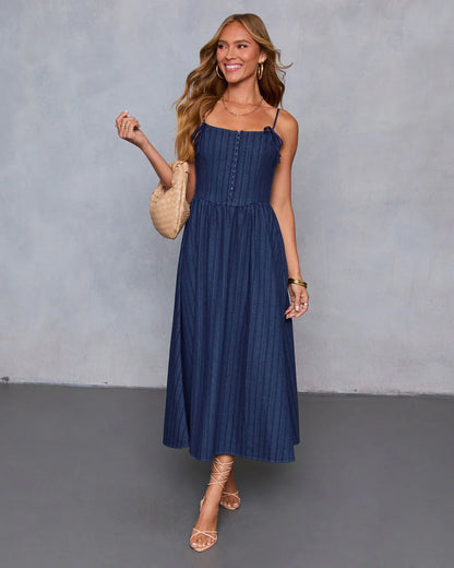 Good On You Denim Bustier Midi Dress