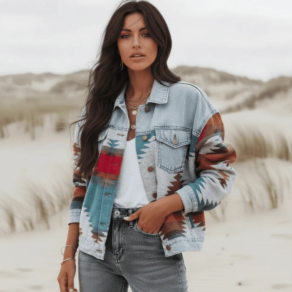 Boho Geometric Denim Jacket