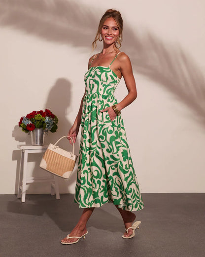 Coastal Heirloom Cotton Abstract Print Midi Dress