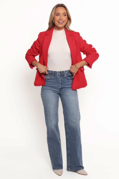 Simona Single Button Twill Blazer Red