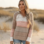 Boho Striped Hooded Knit Pullover Sweater
