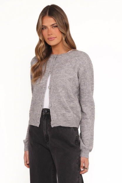 Fauna Tonal Floral Cardigan Heather Grey