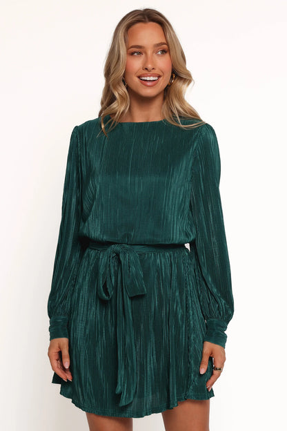 Joy Plisse Mini Dress Dark Jade