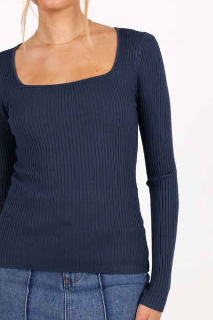 Shani Ribbed Knit Top Dusty Blue