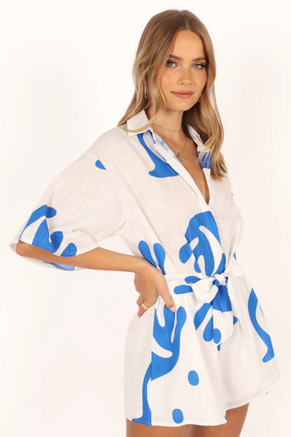 Kellie Romper White Blue