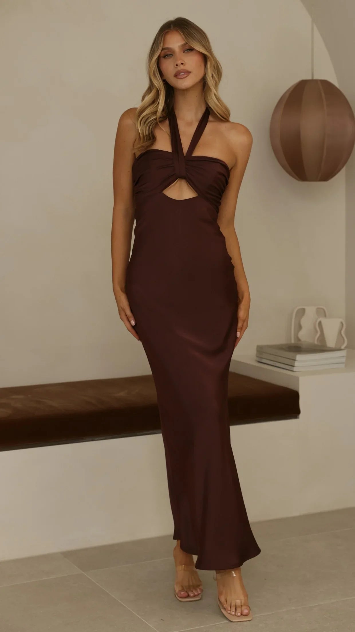 Grace Halter Maxi Dress Chocolate
