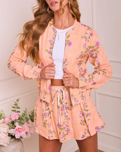 Soft Spoken Letter Floral Bomber Jacket